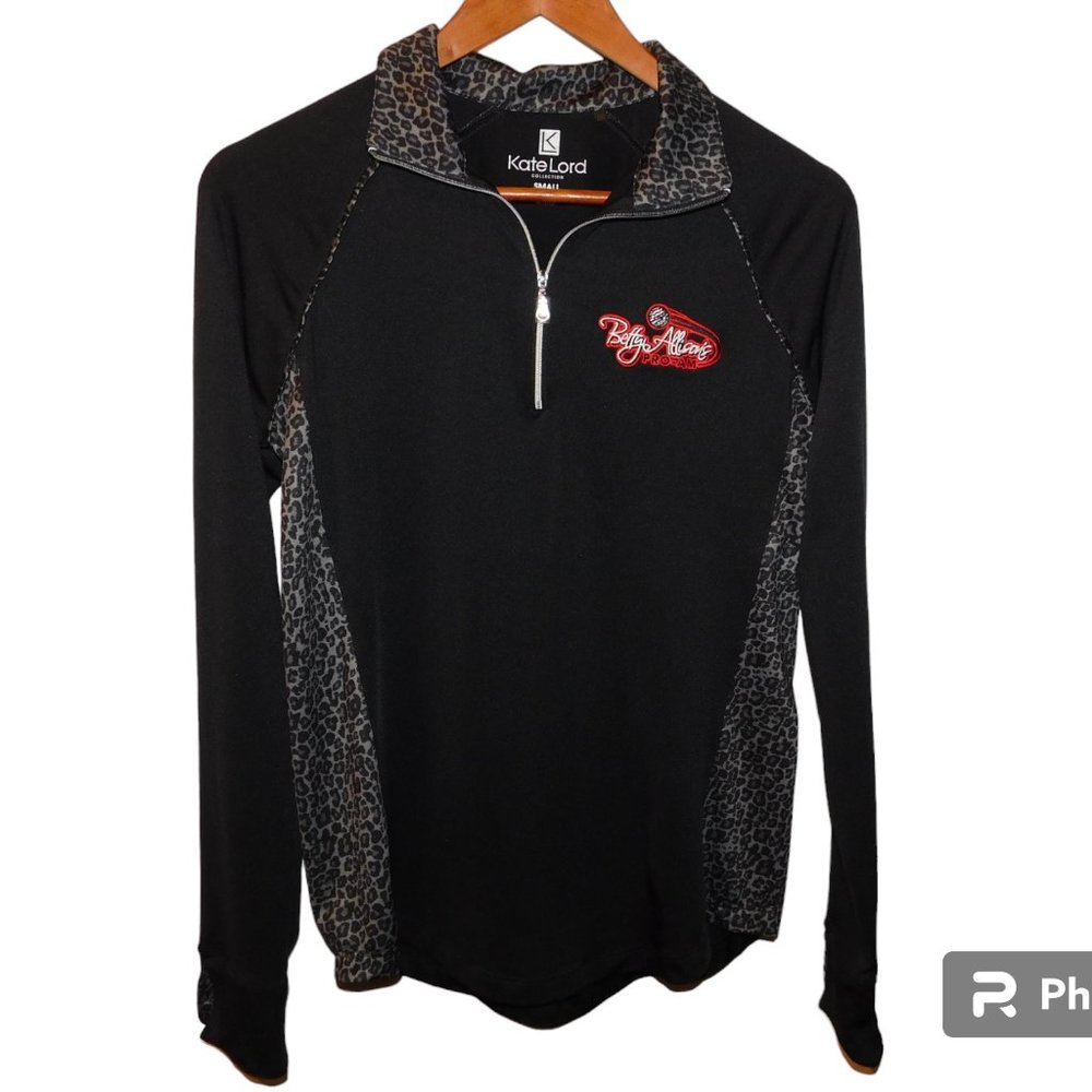 Kate Lord Collection 1/4 Zip Pullover Black & Leopard Print Size Small